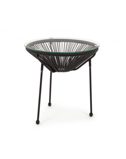 Tavolo rotondo in acciaio Ø50 cm con corde di fibra sintetica nera ideale per giardino
