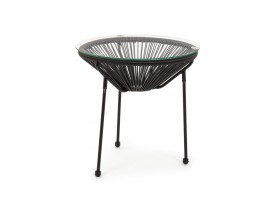 Tavolo rotondo in acciaio Ø50 cm con corde di fibra sintetica nera ideale per giardino