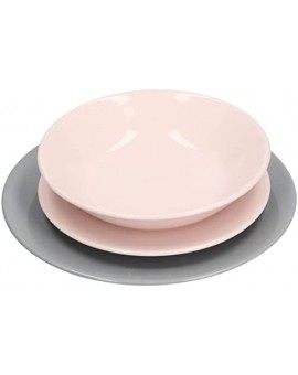 Servizio di 18 piatti in colore grigio e rosa assortiti