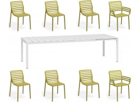 Offerta tavolo rio allungabile 210/280cm bianco +8 sedie doga giallo pera